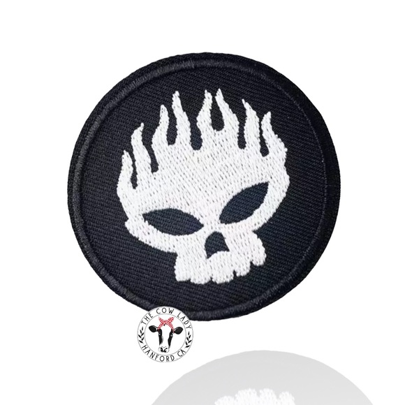The Cow Lady Accessories - The Offspring Band Circle Logo Patch Skeleton Head Black Iron On Sew On Decal